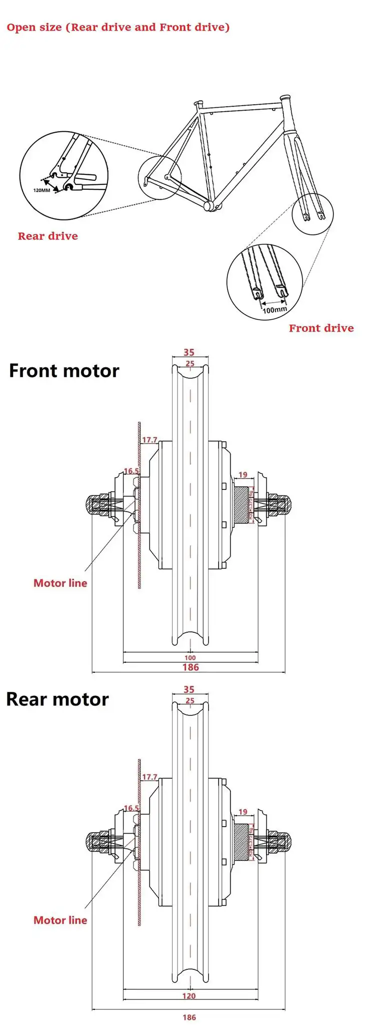 16 inch 36V 48V 250W Brushless Wheelless Motor