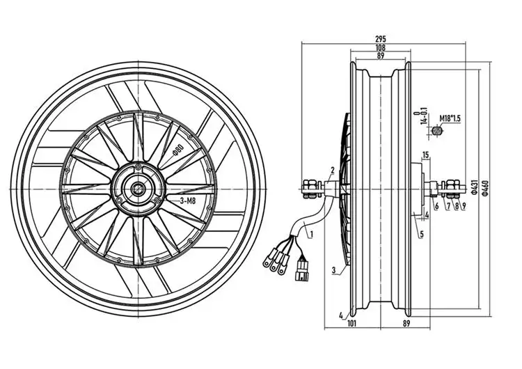 19inch 5000w 8000w 120kmh hub motor for e motorcycle